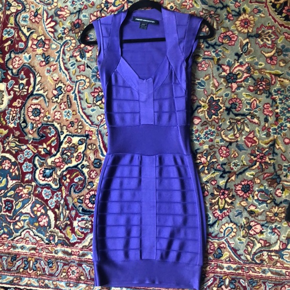 french connection bandage dress purple French Connection Y2K Purple Body Con Bandage Zipper Back Dress Fits Xsmall